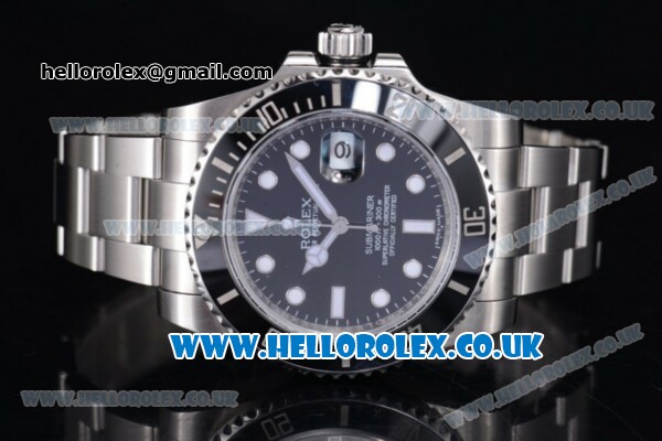 Rolex Submariner Swiss ETA 2836 Automatic Stainless Steel Case/Bracelet with Black Dial Dot Markers - 1:1 (J12) - Click Image to Close